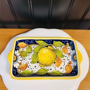 Piero Borgioli Small Platter Signed Lemon Flower Fatto a Mano Rich Colors NICE
